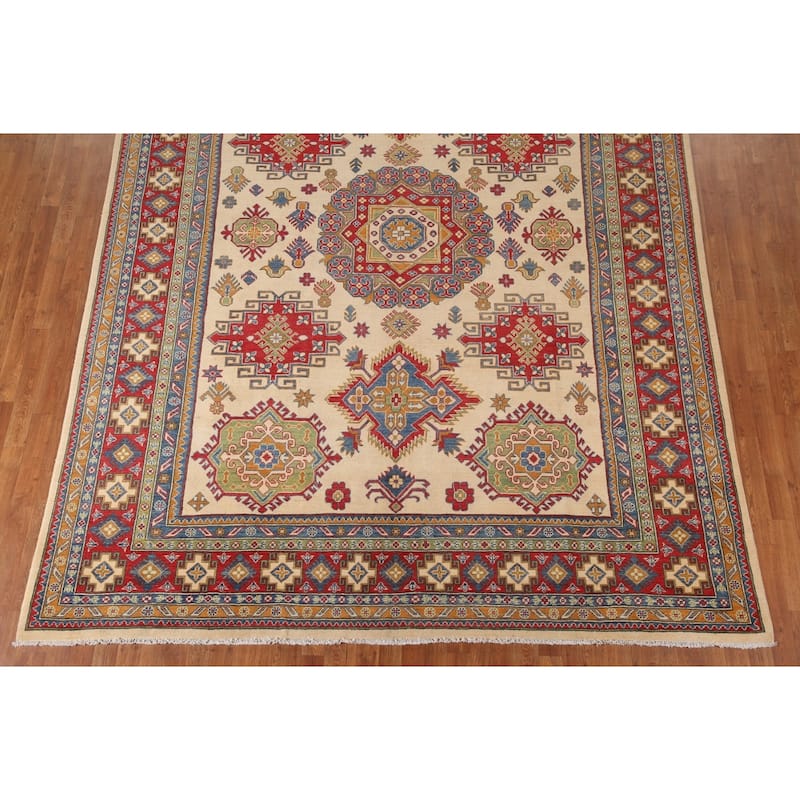 Geometric Kazak Rug Hand-Knotted Bedroom Wool Carpet - 8'11"x 11'8"