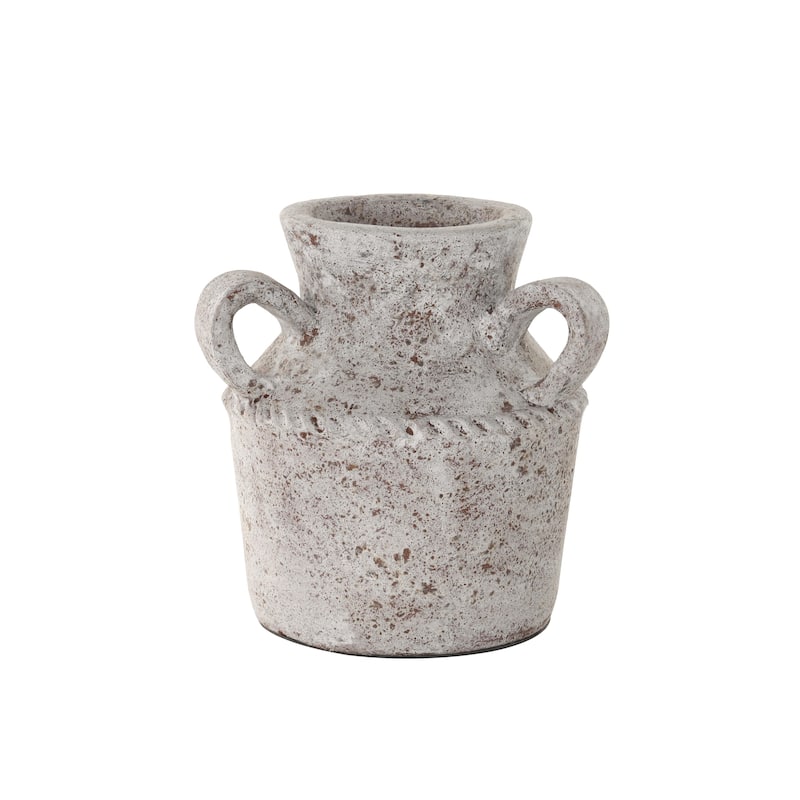Ceramic Antique Style Textured Decorative Vase with Arched Handles - Cream - Roche River Decor