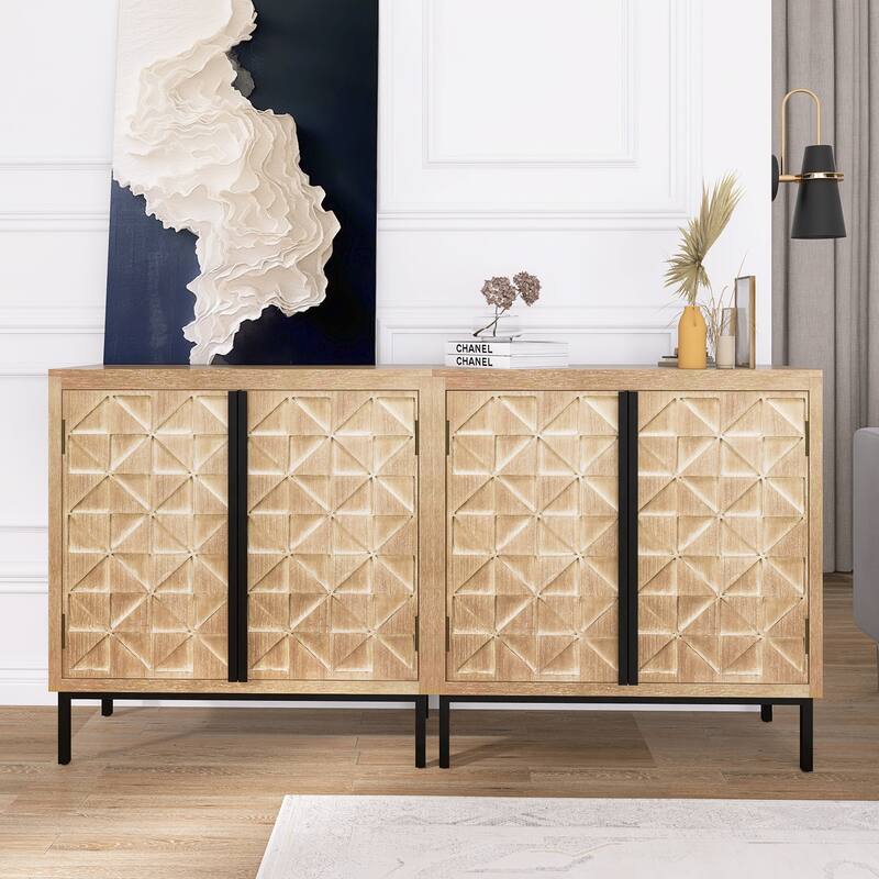 Antique brown 29 in. H Accent Cabinet with 2 Shelves and 4 Doors - 55.20" x 13.50" - Antique brown - 55.20" x 13.50" - MDF