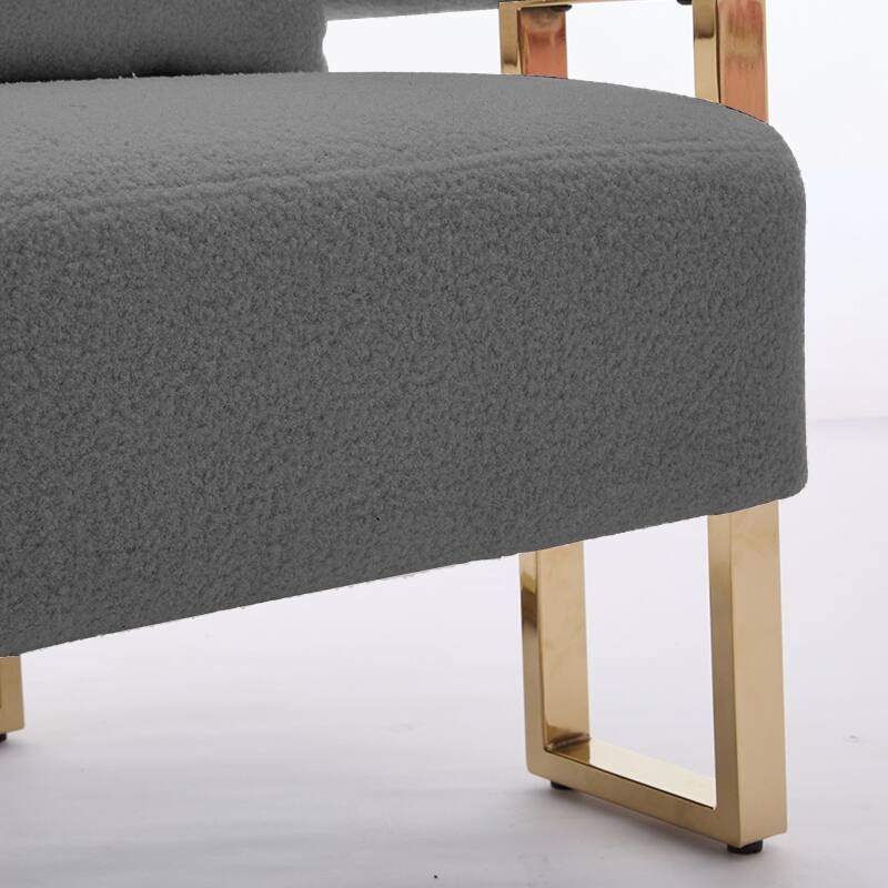 Teddy Fleece Modern Accent Chair with Gold Metal Legs and High-Rebound Cushion