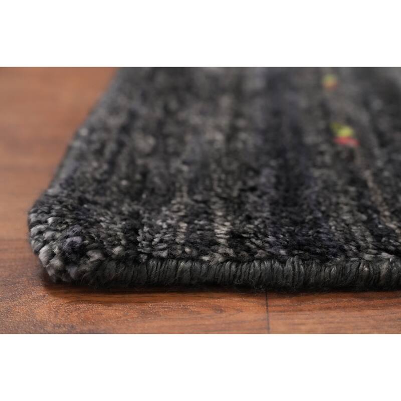 Hand Knotted Oriental Viscose Silk Carpet Tribal Animal Pictorial Greys & Charcoal Gabbeh Runner Rug - 11' 9'' X 4' 1''