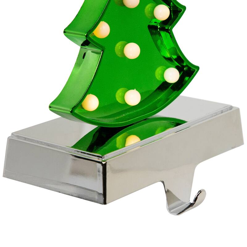 LED Lighted Shiny Christmas Tree Stocking Holder - 7" - Silver and Green