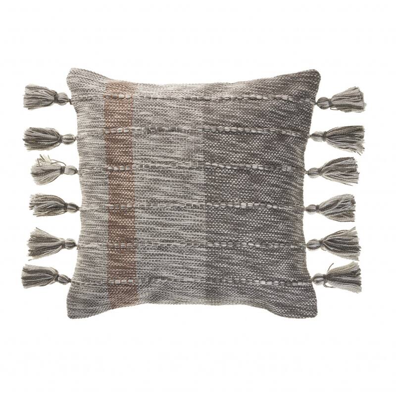 HomeRoots 20" X 20" Gray And Light Red Polyester Striped Zippered Pillow
