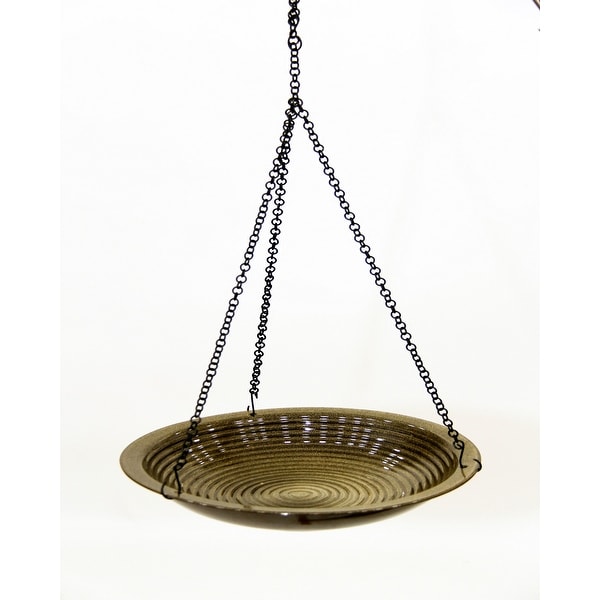 30” Tan Ceramic Porcelain Hanging Bird Bath - N/A