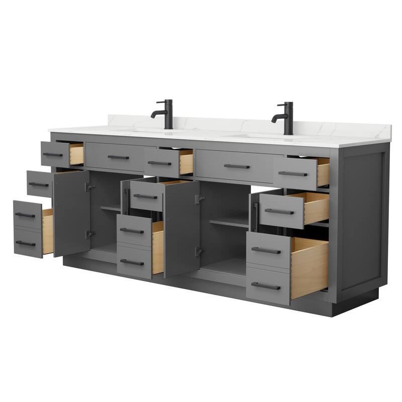 Beckett TK 84-inch Double Vanity, Single Hole Quartz Top