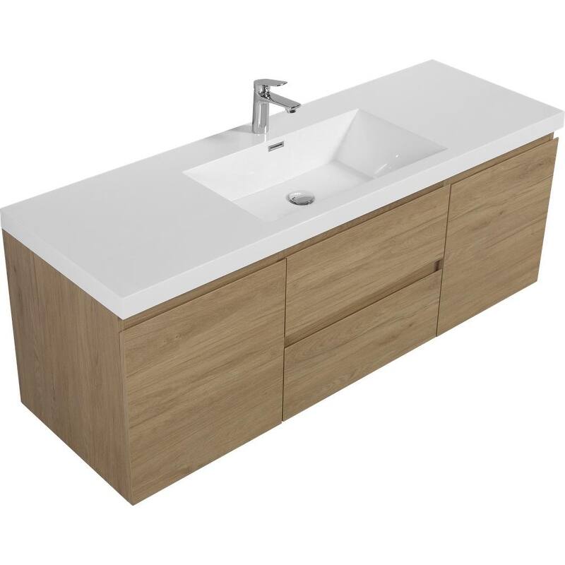 ABRUZZO 60" Floating Bathroom Vanity with Integrated Resin Top Basin 2 Cabinets 2 Soft Close Drawers Full Assembly