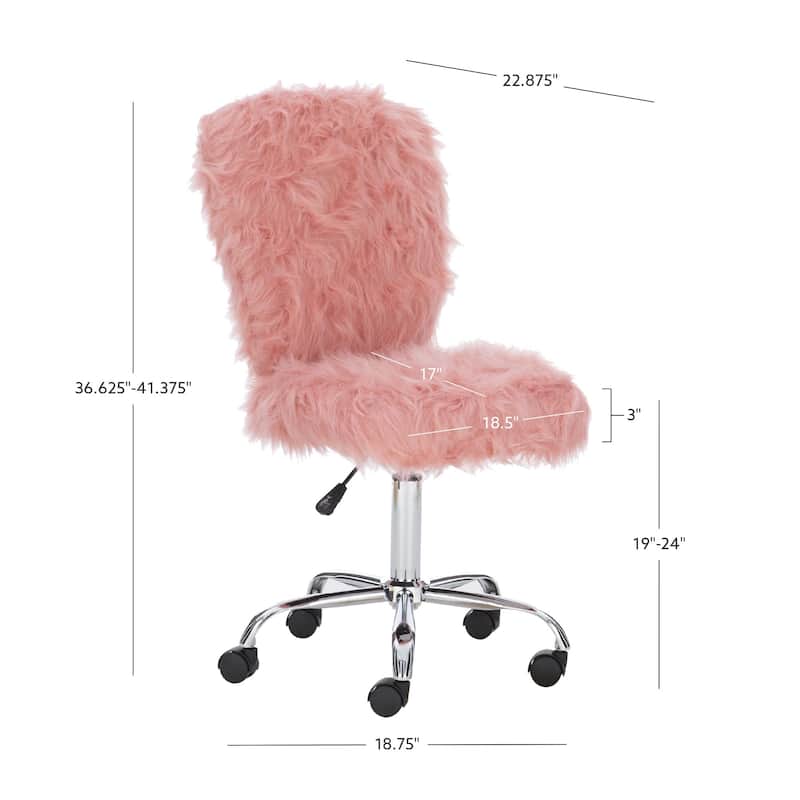Faux Flokati Blush Adjustable Rolling Chair - 41.25" - Pink and Silver