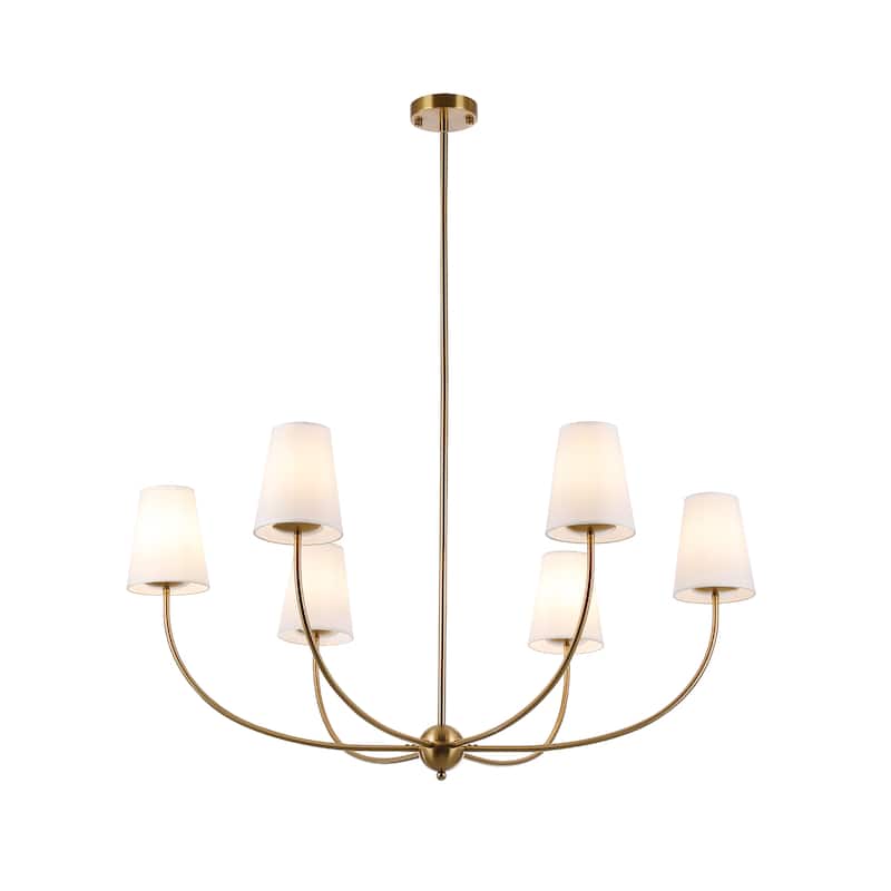 6-Light Wide Retro Black Finish Chandelier With White Fabric Shade