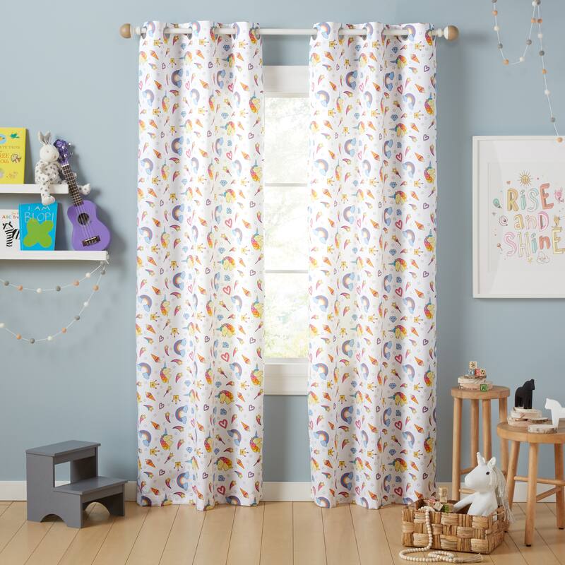 Estate View Kids Room Darkening Grommet Top Unicorn Magic Glow in the Dark Curtain Panel Pair, White Multi - 38x96