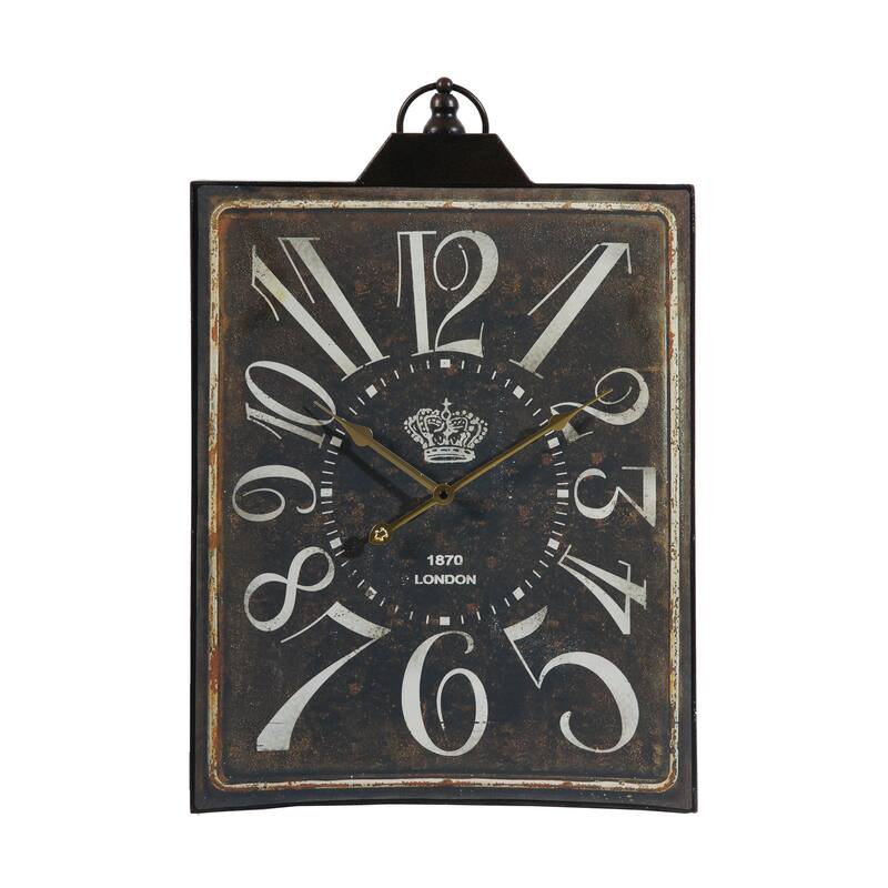 Large Vintage Rectangular Wall Clock with White Numerals, Accent Clock
