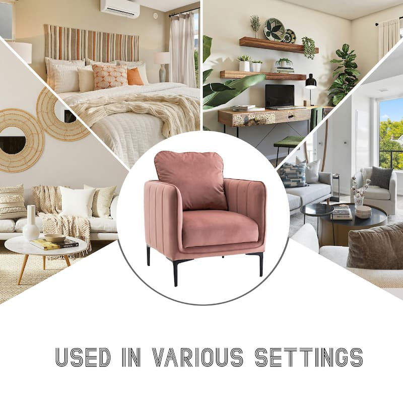 Nora Modern Velvet Accent Chair for Bedroom with Metal Legs