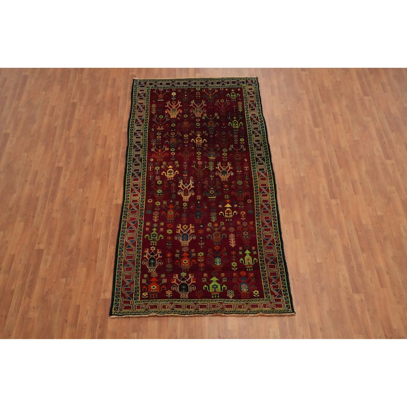 Hand Knotted Oriental 100% Wool Carpet Traditional Tribal Red Shiraz Area Rug - 10' 0'' X 5' 1''