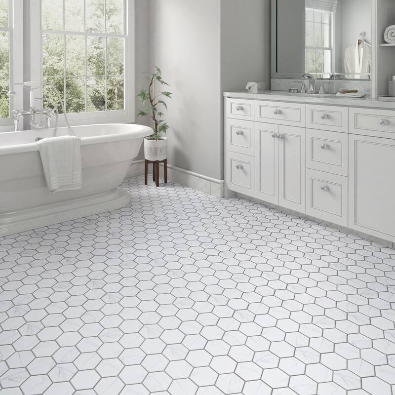 Merola Tile Carrione Super Hex Matte Carrara 10" x 11-1/2" Porcelain Mosaic Floor and Wall Tile