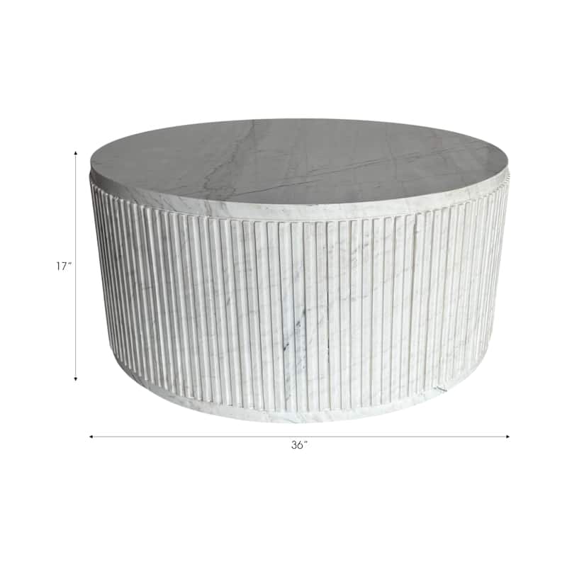 Marble Coffee Table Fluted Round Covered Outdoor Areas - 17" White - 36" x 36" x 17"