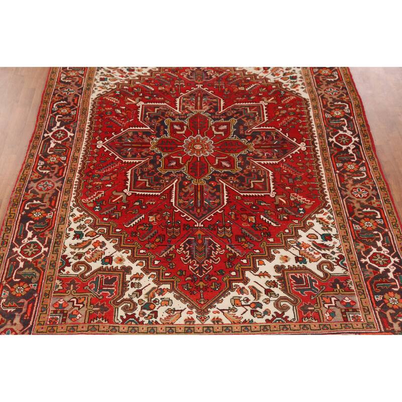 Hand Knotted Oriental 100% Wool Carpet Traditional Medallion Red Heriz Area Rug - 9' 2'' X 6' 8''