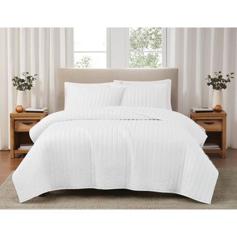 Brooklyn Loom Solid Cotton Percale Quilt Set - Twin - Twin XL - White - 2 Piece