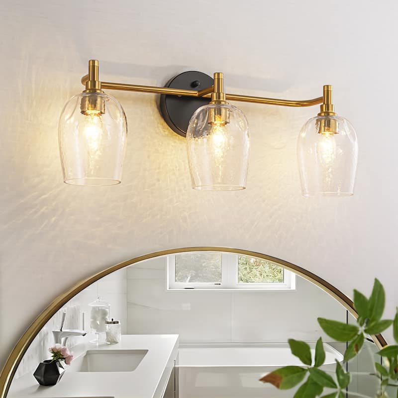3-Light Modern Industrial Hand-Hammered Iron & Hammered Glass Vanity Light for Vanity Mirror - 3 Light - Gold - 3 Light