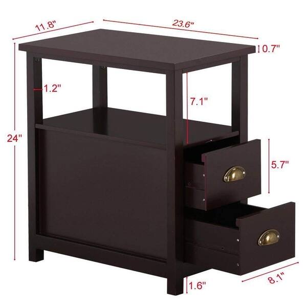 Shop Chairside End Table With 2 Drawer And Shelf Narrow Nightstand