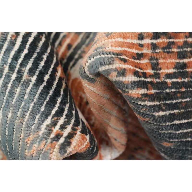 Hand Knotted Oriental Viscose Silk Carpet Modern All-Over Peach Abstract Area Rug - 4' 0'' X 2' 0''