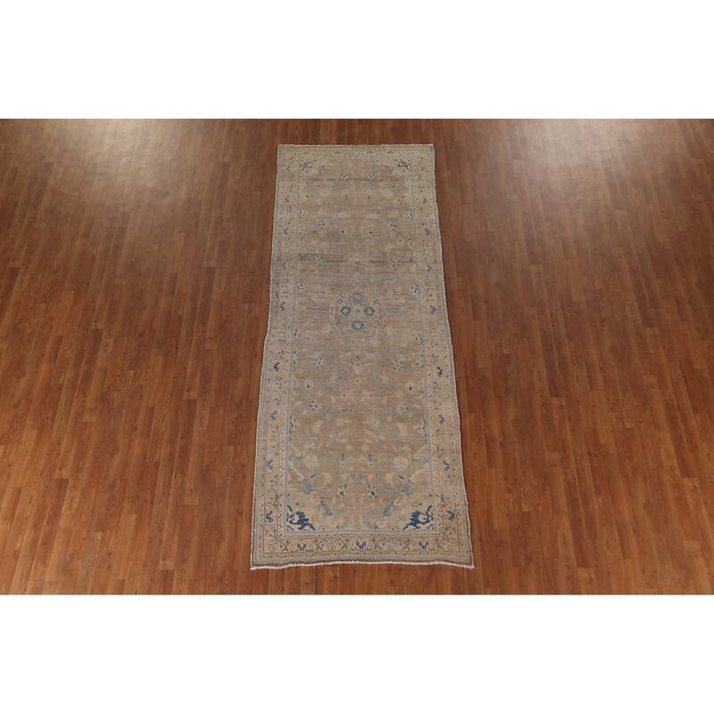 Distressed Mahal Persian Vintage Runner Rug Handmade Wool Carpet - 3'10" x 10'3"