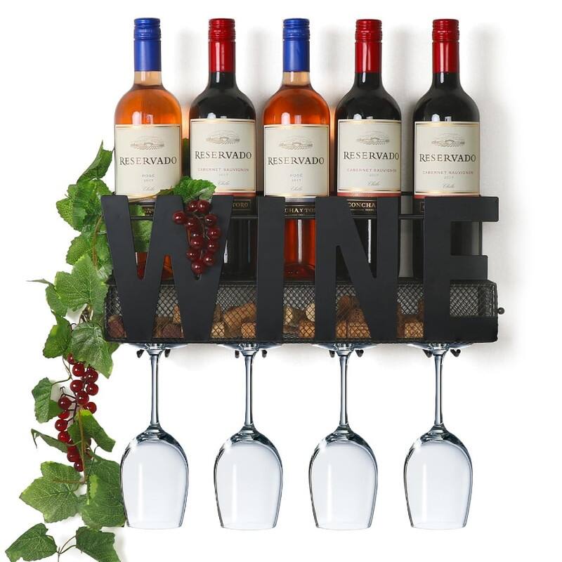 Wall Mounted Metal Wine Rack - 17"D x 5"W x 7"H - Wine Black