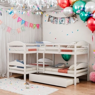 Simple 4 Beds Twin Over Twin L-Shaped Bunk Bed With Trundle