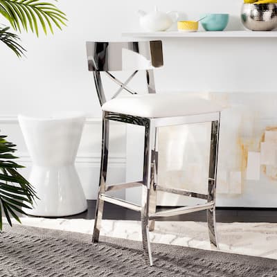 SAFAVIEH 35-inch Zoey Stainless Steel Cross Back White Counter Stool - 17.5" x 18.5" x 35"
