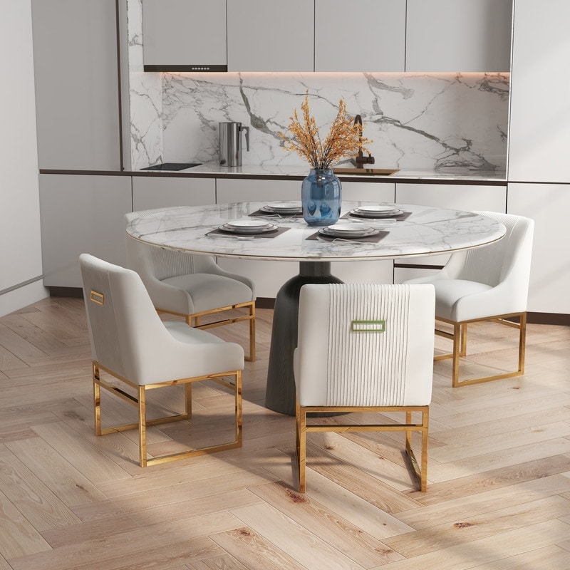 SEYNAR Contempoary Velvet Dining Chair with Metal Frame Legs, set of 4
