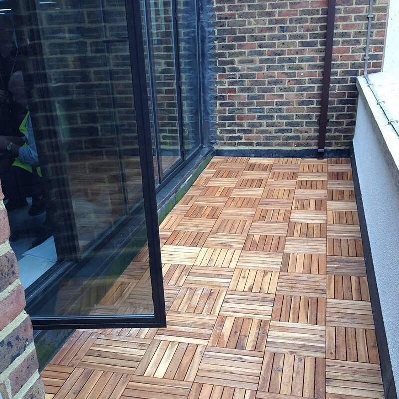 DreamPatio Acacia Interlocking Deck Tiles, Pack of 6, 6-Slat Pattern - 11.8" x 11.8" x 0.94"