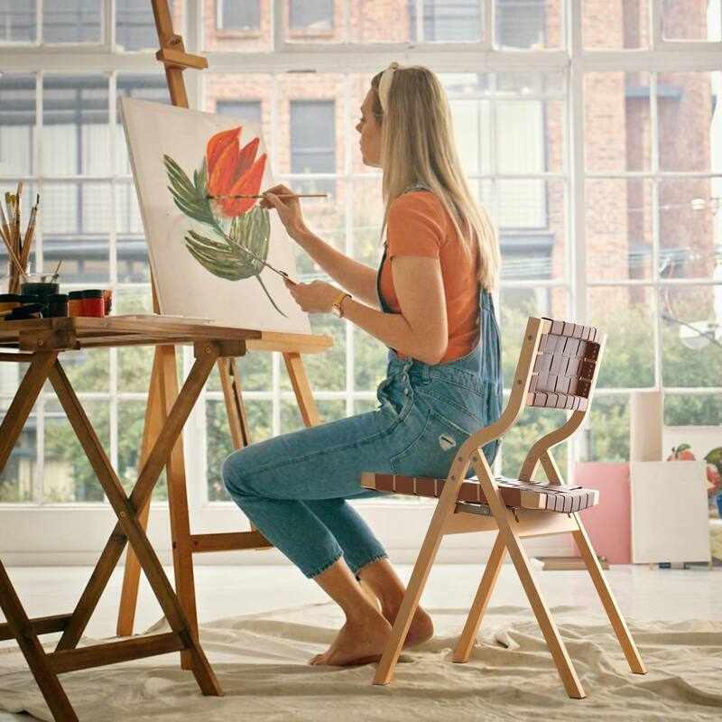 Wood Folding Chairs Set of 2, Wooden Indoor Stackable Dining Chairs for Kitchen & Dining Room Chair Woven Seat