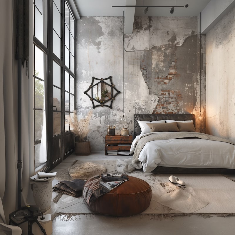 MacLuu Industrial Hexagon Black Metal Pipe Mirror for Wall Decor - 35.43" W x 35.43" H x 2.76" D