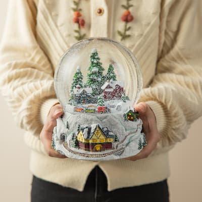 Glitzhome 8"H Oversized Resin Lighted Musical Snowflakes Village Waterglobe