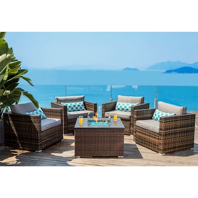 COSIEST 5-Piece Outdoor Furniture Chairs With Cushion,Fire Table Fit,Tank Outside