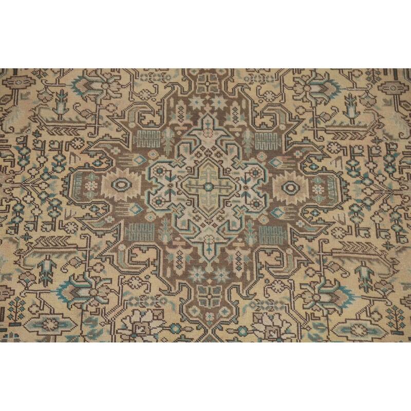 Hand Knotted Oriental 100% Wool Carpet Traditional Medallion Peach Tabriz Area Rug - 9' 10'' X 6' 4''