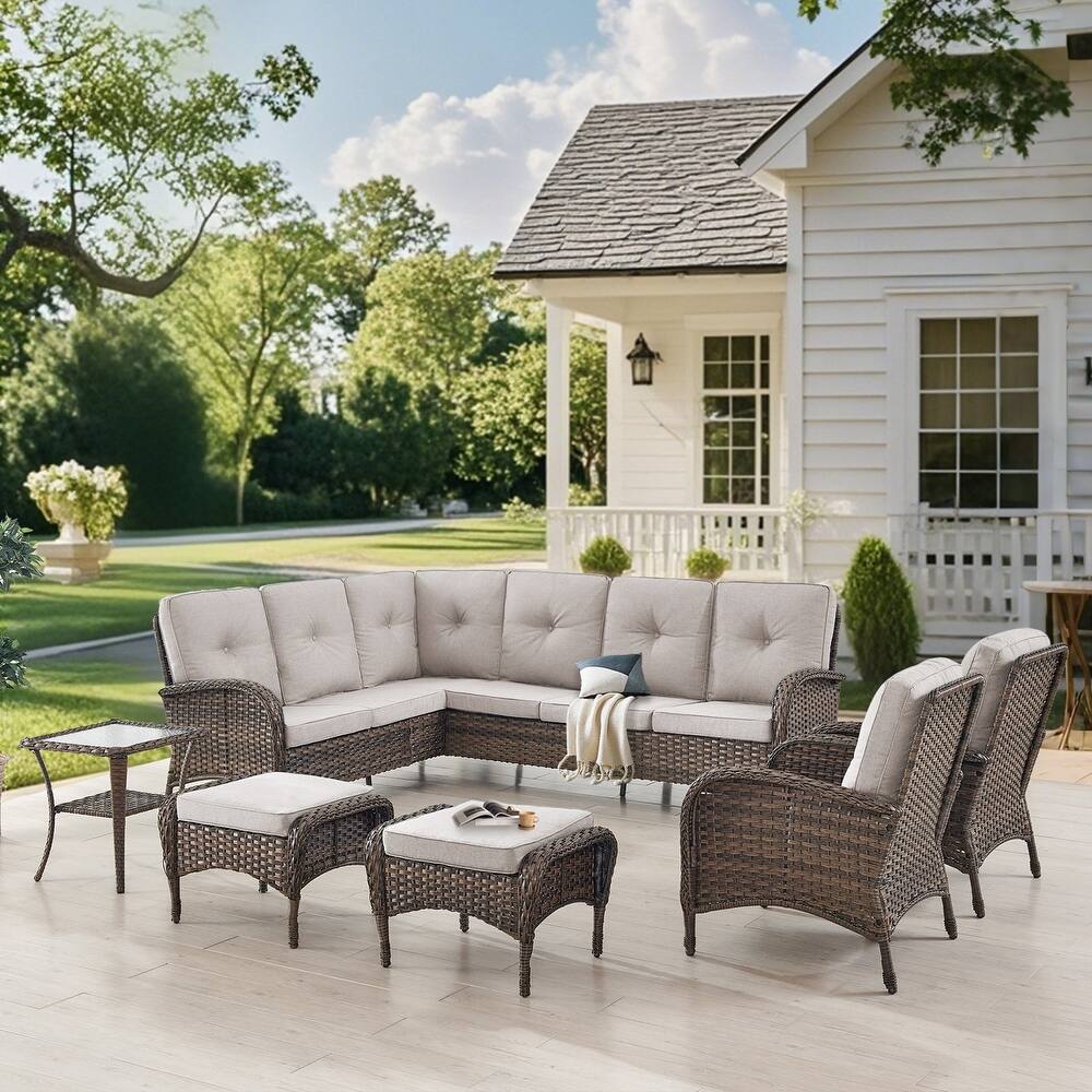 Gymojoy L-Shaped Outdoor Sectional Sofa Set with Patio Chairs, Ottomans & Side Table