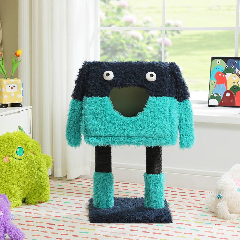 Indoor cat tower with cat condo and sisal scratching post - Blue