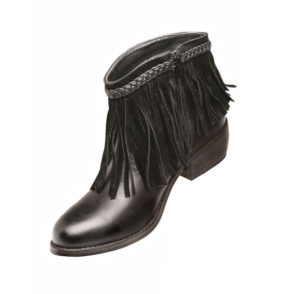 Women's Fun Fringe Leather Short Ankle Bootie