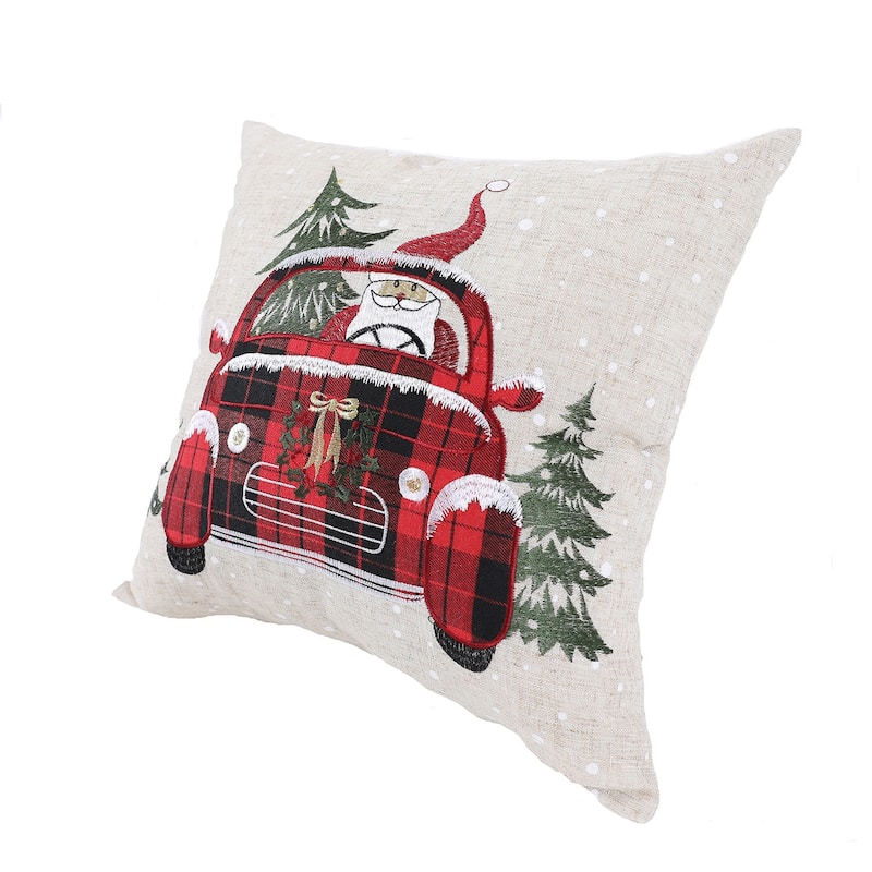 14" X 14" Gray and Red Christmas Holiday Van Linen Blend Zippered Pillow With Embroidery