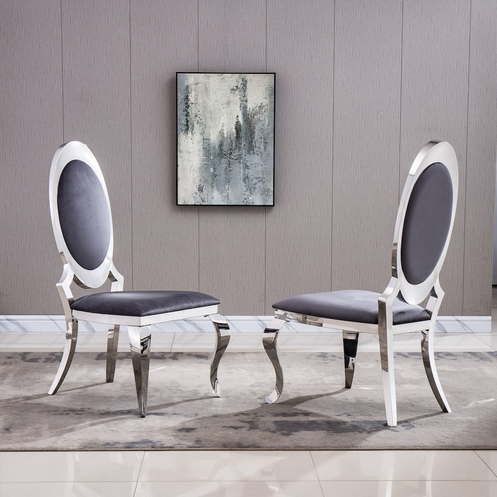 Velvet Dining Chair with Oval Backrest