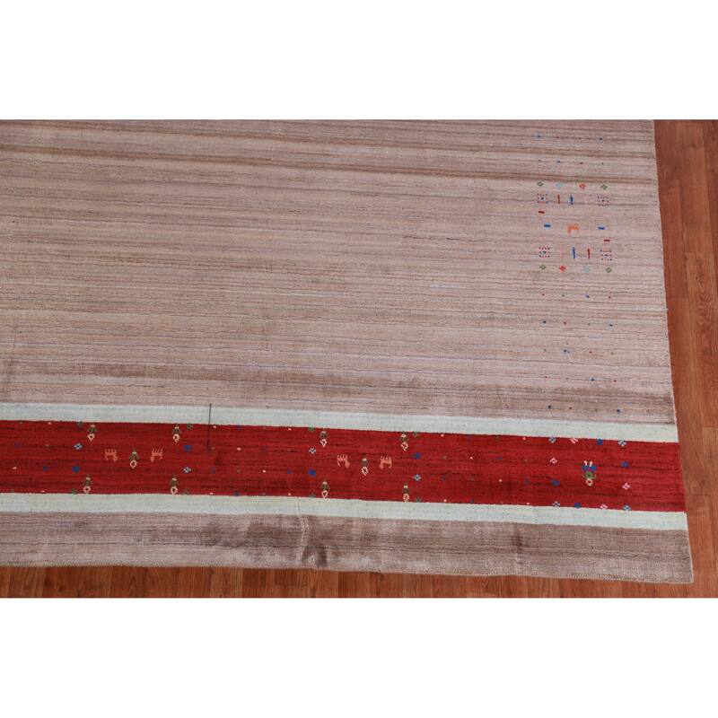 Hand Knotted Oriental 100% Wool Carpet Tribal Tribal Brown Gabbeh Area Rug - 9' 11'' X 7' 9''