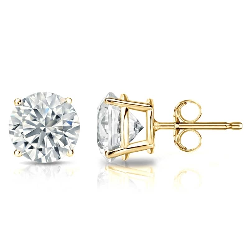 Auriya 14k Gold Lab Grown Round Diamond Stud Earrings 0.50 to 5.00 ct. tw. Push-Back (F-G VS) - Yellow - 3.00 ct. tw.