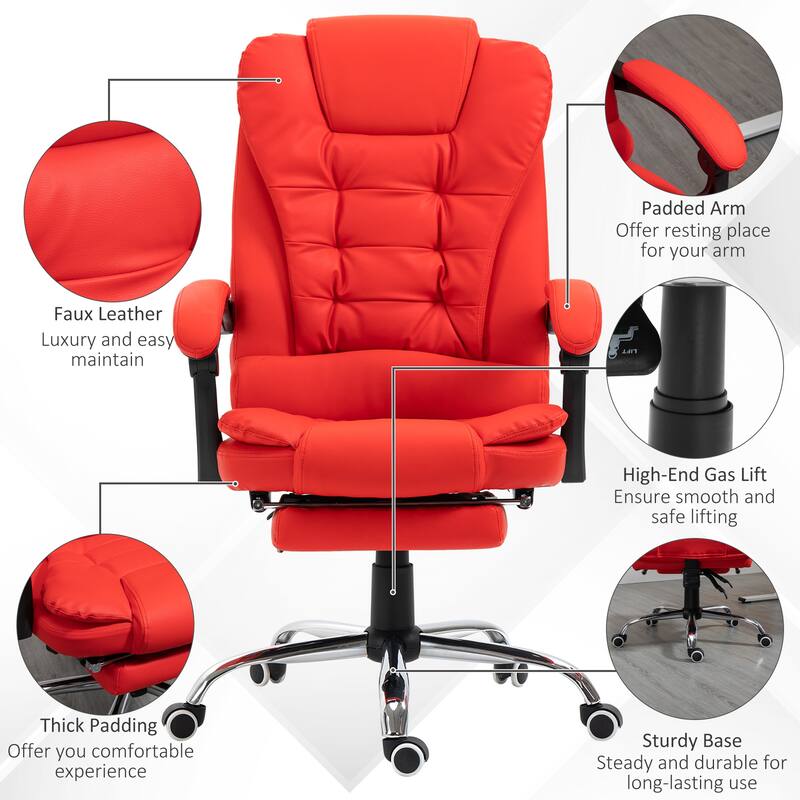 High Back Ergonomic PU Leather Executive Office Chair with Lumbar Support, Retractable Footrest, and Adjustable Height