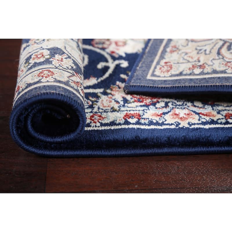 Blue Floral Medallion Transitional Turkish Rug Oriental Carpet