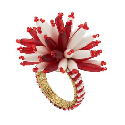 Sparkling Beaded Napkin Ring (Set of 4) - Red/White