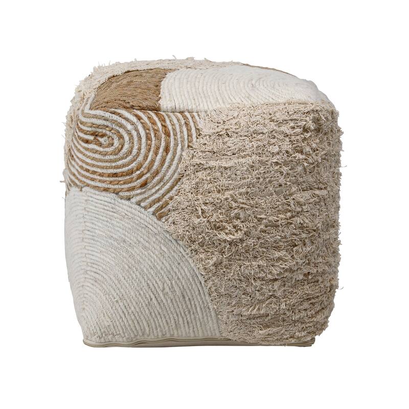 Elmhurst Wool Upholstered Ottoman, White with Neutral Tones