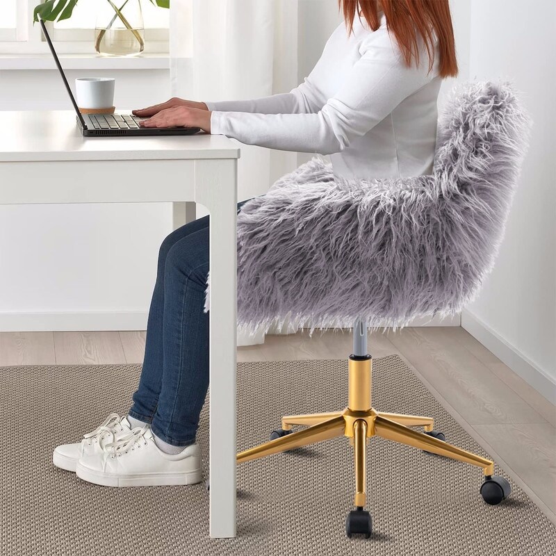 Cute Fluffy Faux Fur Vanity Chair Height Adjustable Swivel Computer Office Chair Makeup Chair Bed Bath Beyond 35436814