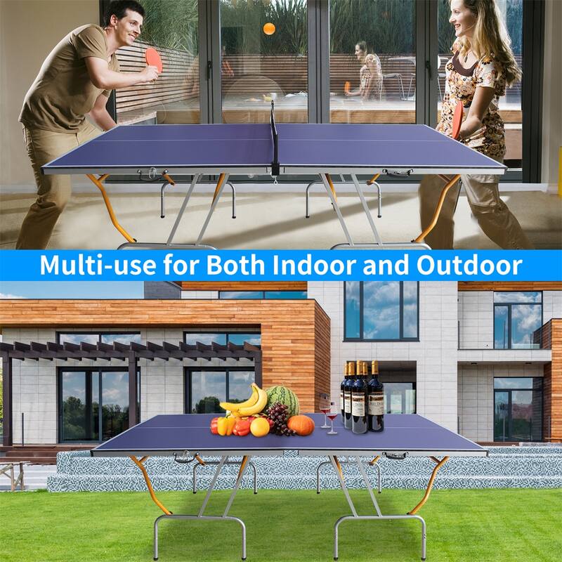 8ft Mid-Size Table Tennis Table Foldable& Portable Ping Pong Table Set