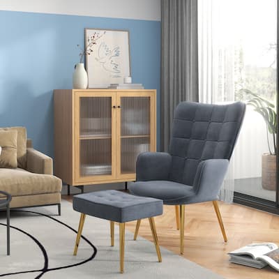 Modern Accent Chair with Ottoman Upholstered Armchair