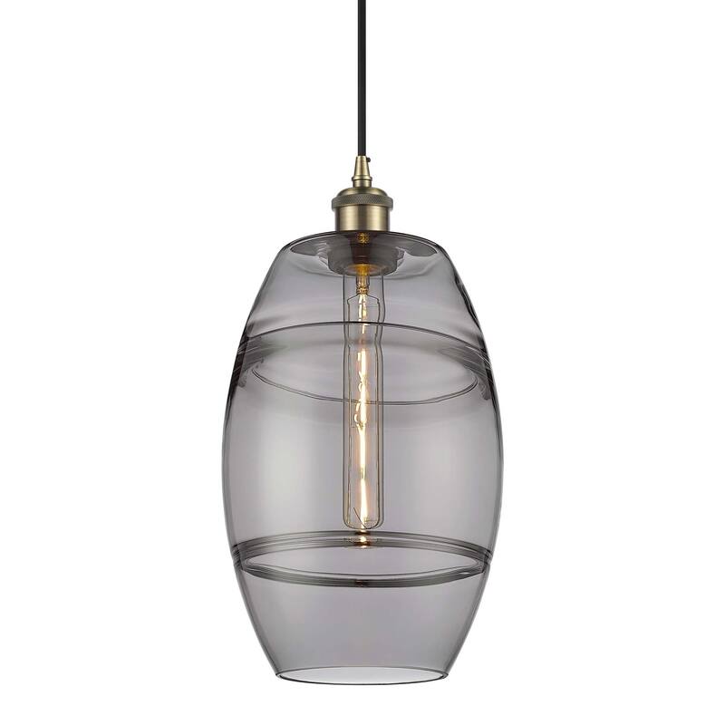 Innovations Lighting 516-1P-10-8 Vaz Pendant Vaz 8" Wide Mini Pendant - Antique Brass / Light Smoke