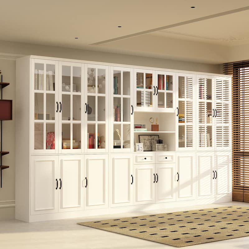 Tall Storage Cabinet Glass Doors Display Cabinet Bookcase Home Office